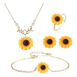 Collar Conjunto De Joyería De Girasol, Pulsera, Anillo