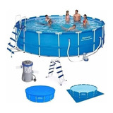 Piscina Bestway 4.57m 91cm + Filtro + Cobertor + Escalera Color Azul Marino