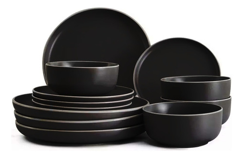 Set Vajilla Sakura Porcelana Negro 6 Unidades 2 Personas