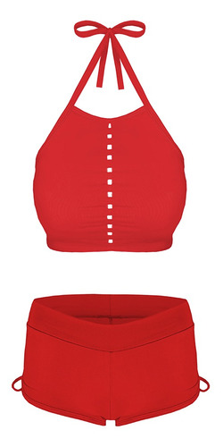 Conjunto Biquíni Cropped Tiras E Tanga Shortinho Franzido