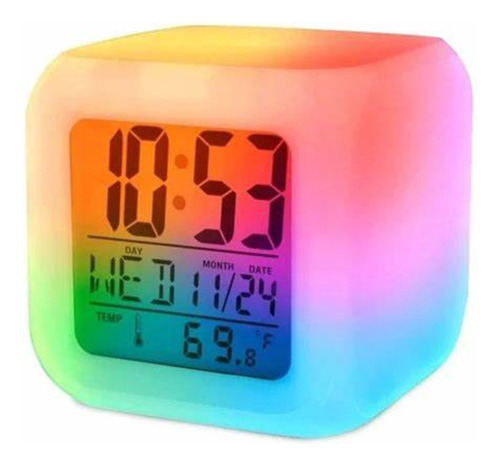 Reloj Despertador Alarma Cubo Led, Cambia Colores Excelente