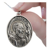 Pingente Prata 925 Medalha São Padre Pio 3 Cm