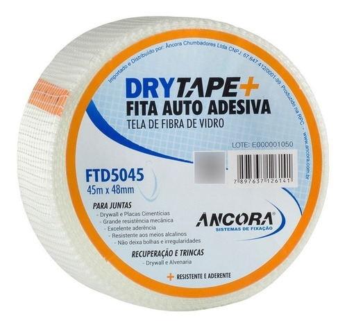 Fita Drywall Telada Fibra Vidro Trincas 48mm X 45mt