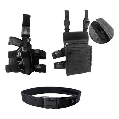 Kit Operacional Coldre De Perna + Bornal Modular + Cinto Cor Preto