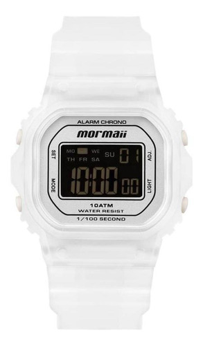 Relógio Branco Feminino Mormaii Sports Mo0303/8w Cor Do Fundo Preto E Lcd Negativo