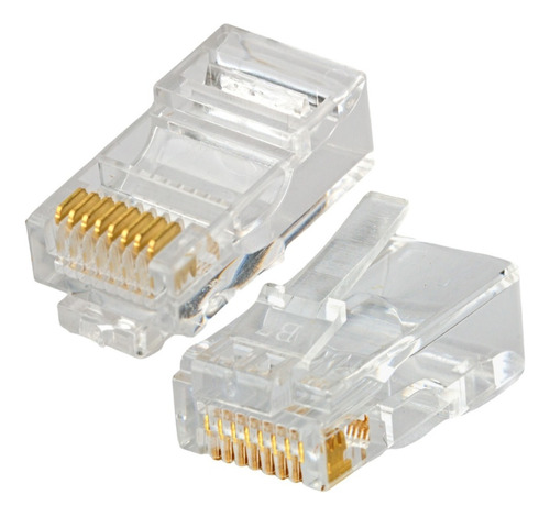 Plug Rj45 Cat 5e 100pz Baño Oro 1 Micra Cable Utp Red Cober