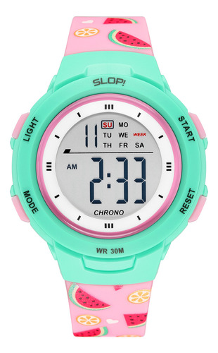 Reloj Infantil Slop Para Niña Sw8217lk19 Print Sandias Color De La Correa Verde