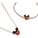 Conjunto Collar Y Pulsera Mickey Mouse Bañado En Oro