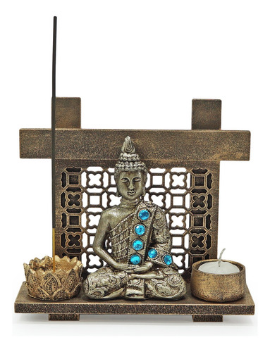 Buda Hindu No Painel Altar Zen + Castiçal Porta Vela Incenso