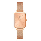 Relógio Feminino Quadrado Elegante De Pulso Luxo Gold Rosé