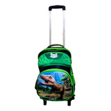 Mochila De Rodinhas Infantil Dinossauro 3d Verde Escolar