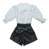 Roupa Feminina Infantil Conjunto Short Couro Blusa Bufante