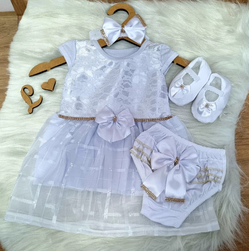 Kit Vestido + 3 Peças Roupa Bebe Recém Nascido Completo