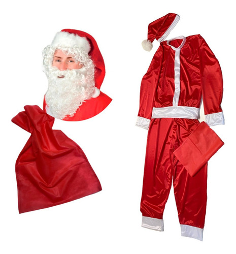 Traje Papá Noel Disfraz Santa Navidad Peluca + Barba + Gorro