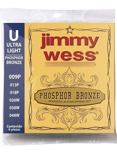 Cuerdas Guitarra Bronce Fosforado Jimmy Wess 9-48 Electroacu