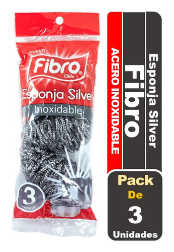 Esponja De Acero Silver Inoxidable Fibro 3 Unidades