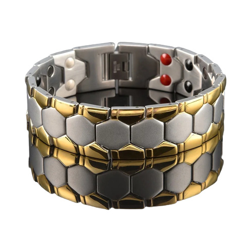 Pulseira Magn Dourada Bracelete Para Homens Aço Inoxidável