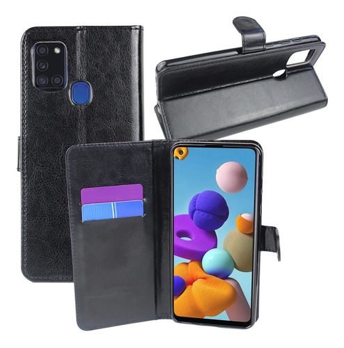 Capa Carteira + Película De Vidro 3d Para Galaxy A21s A217