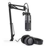 Kit Microfone Stream Podcast Audio Technica At2020usb+pk