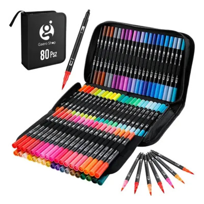 80 Plumones Doble Punta Pincel Y Fina Marcadores Colores Vibrantes Con Estuche Gaero Shop No Toxico Para Niños Adultos | MercadoLibre