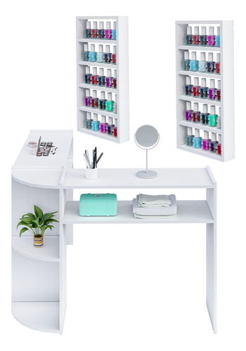 Mesa Para Manicure Em L Completa + 2 Porta Esmaltes Oferta  