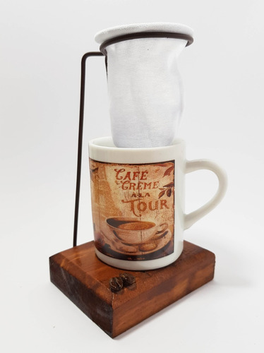 Coador De Café Mini Pano Com Suporte + Caneca Porcelana