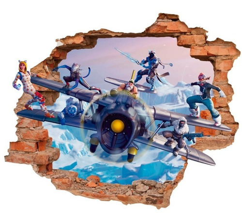 Decoración Infantil Fortnite Pegatina De Pared 3d 65x55cm