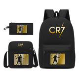 3 Piezas Mochilas De Cristiano Ronaldo 7 Color Negro 2 Diseño De La Tela Liso