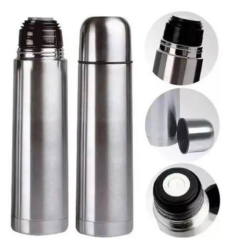 Termo Bala Acero Inox 500ml Doble Capa Térmica Color Plateado