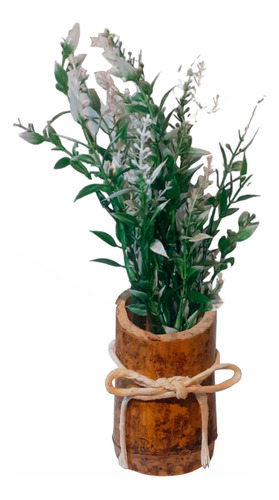 Plantin Artificial Bonsai Flores 15cm Maceta Bamboo