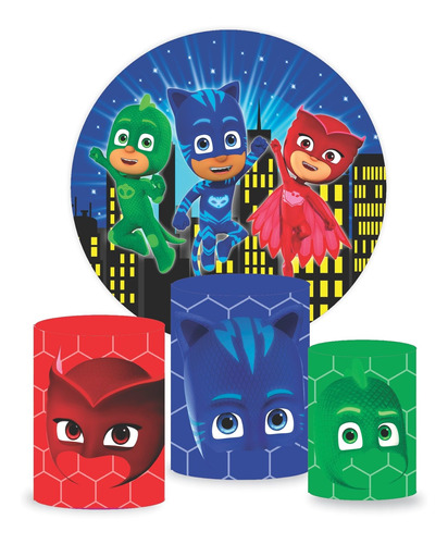  Kit Capa Cilindro E Painel Temático C/elástico Pj Masks