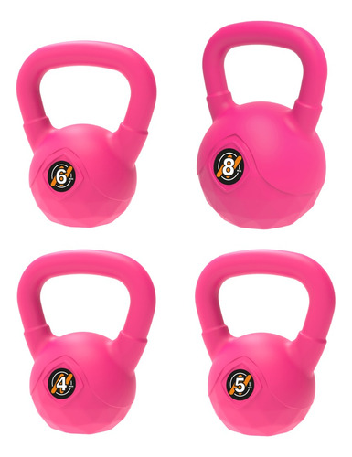 Set De 4 Pesas Rusas 4 Kg + 5 Kg + 6 Kg + 8 Kg Kettlebell