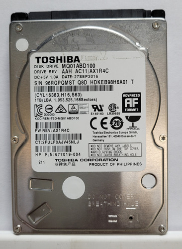 Disco Rigido Toshiba 1tb Mq01abd100 Notebook