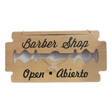 Cartel Barber Shop Abierto - Cerrado En Madera Navaja Filo