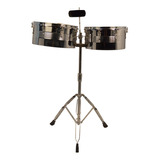 Timbales 13 Y 14 Pulgadas Con Atril Doble Solera Cencerro