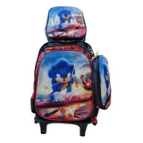 Mochila Escolar De Sonic 3d Con Luces De Gran Capacidad Para Niño De Primaria Con Carrito Kit Mochila Lonchera Térmica Lapicera 