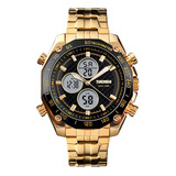 Reloj Hombre Skmei 1302 Acero Alarma Cronometro Elegante Color De La Malla Dorado