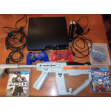 Consola Ps3 Slim + 2 Controles + Ps Move + Rifle + 3 Juegos