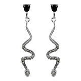 Aretes Serpiente Marquesita Negros Plata 925 Con Envio