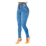 Jeans Mujer Bombay Colombiano Azul Medio Tiro Alto Puh Up 03