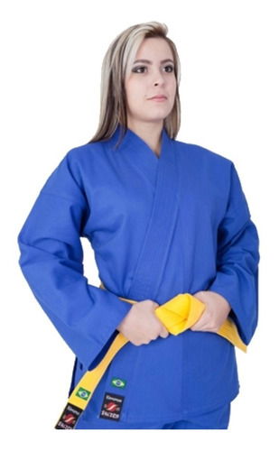 Kimono De Judo Azul + Faixa Branca Básica Brinde - Shizen