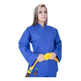 Kimono De Judo Azul + Faixa Branca Básica Brinde - Shizen