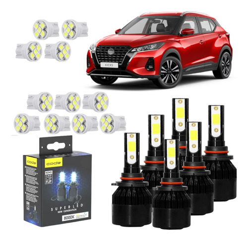 Kit 17 Lampadas Nissan Kicks Farol Super Led New Generation