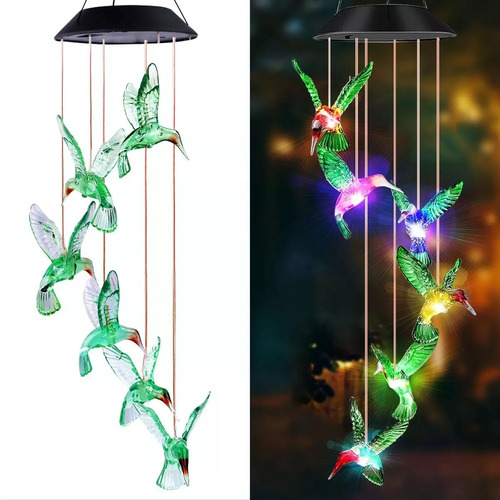 Regalos Colibríes Campana Viento Lampara Led Solar Exterior