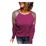 Blusa R Para Mujer, Casual, Con Lentejuelas, Piel De Ciervo