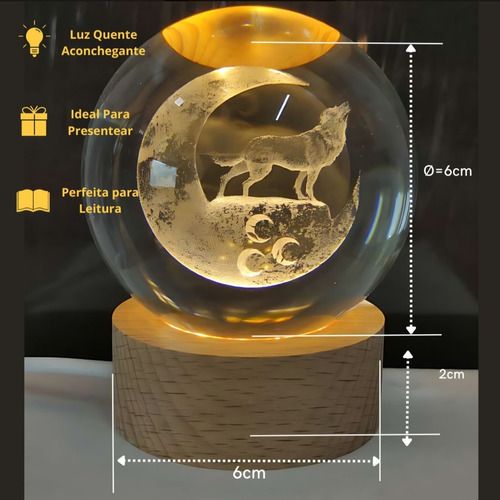 Luminária Bola De Cristal 3d Led Iluminária Decoração Quarto