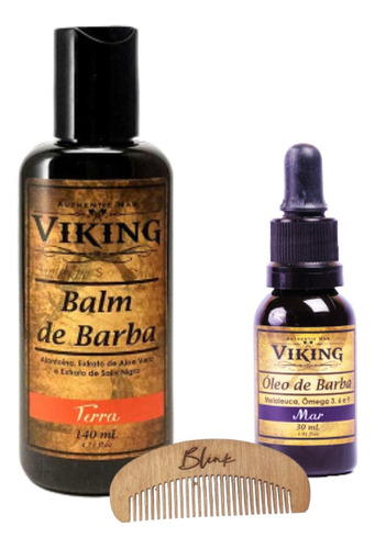 Kit Para Barba Balm Terra + Óleo Mar + Pente - Viking Brand 