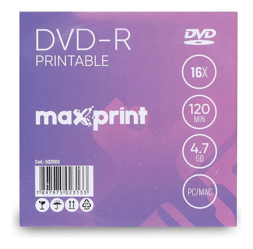 Dvd Gravável Printable Dvd-r 47gb/120min/16x Tubo-50