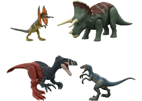 Set  De 4 Dinosaurios Megaraptor Triceratops Blue Original