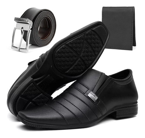 Kit Sapato Social Masculino Homem Casamento Preto Liso